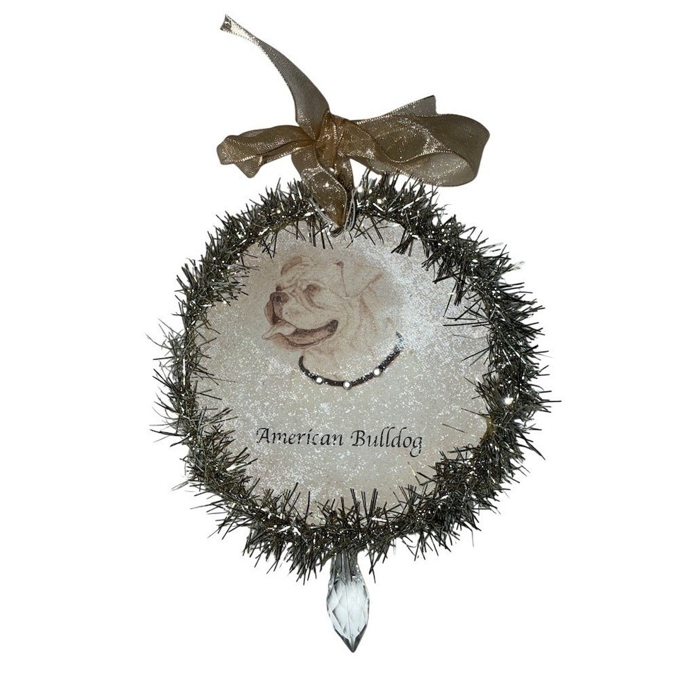Caroline's Treasures American Bulldog Christmas Wreath Ornament Silver 4in susan
